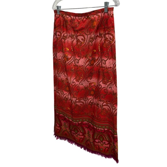 Vintage Harolds Red Paisley Silk Long Pencil Skirt Size 12 - Picture 3 of 8